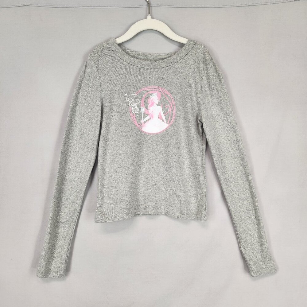 Wicked Long Sleeve Girls Graphic Tee Size Large Gray Pink Glinda Witch Oz Movie